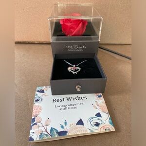 Heart Pendant Necklace with Red Rose for mom